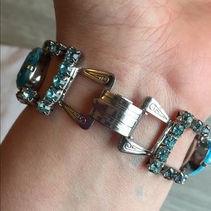 Vintage Glass Rhinestone Aqua Bracelet
